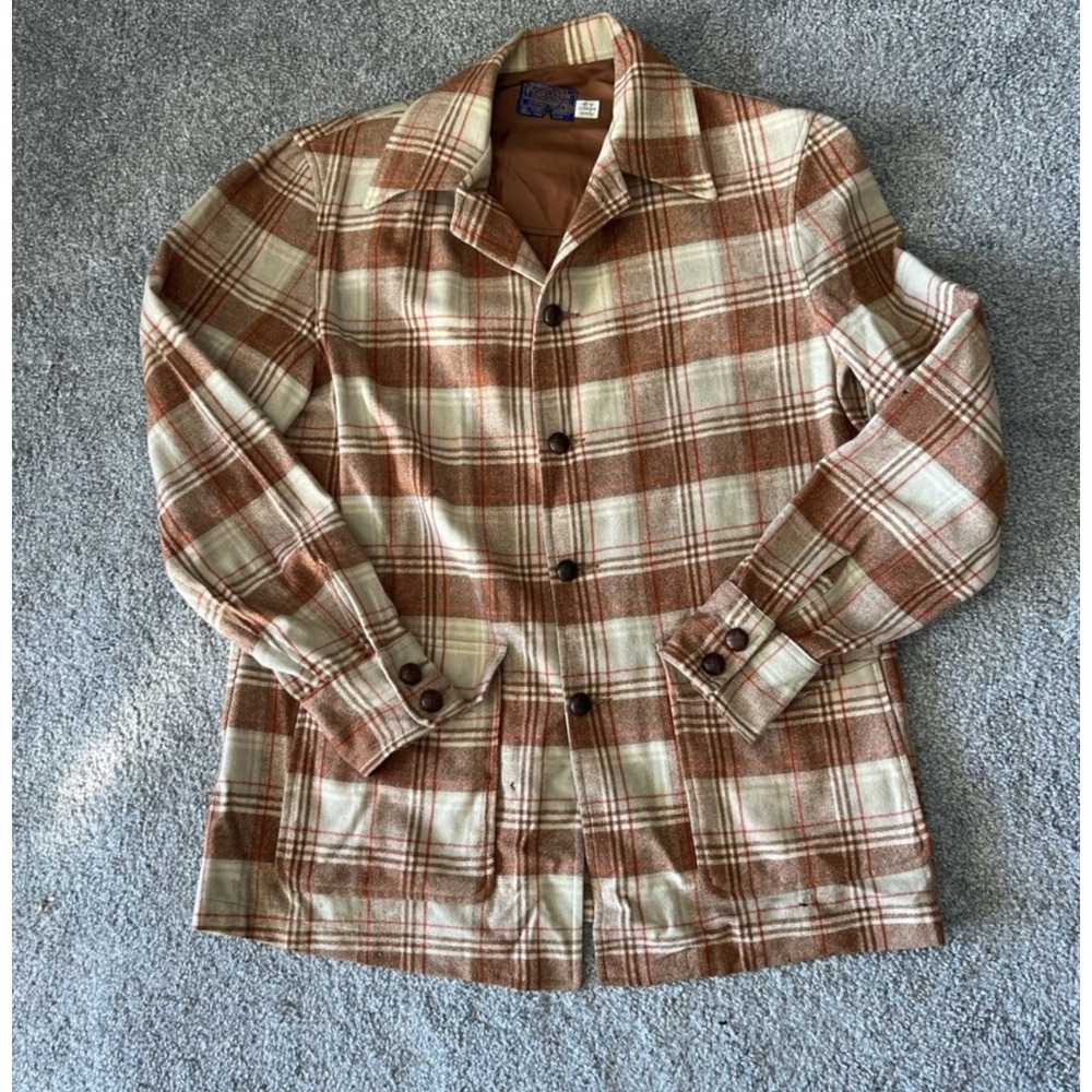 Vintage Pendleton Jacket Mens Medium Plaid Wool‎ Button Up Made USA 70s
